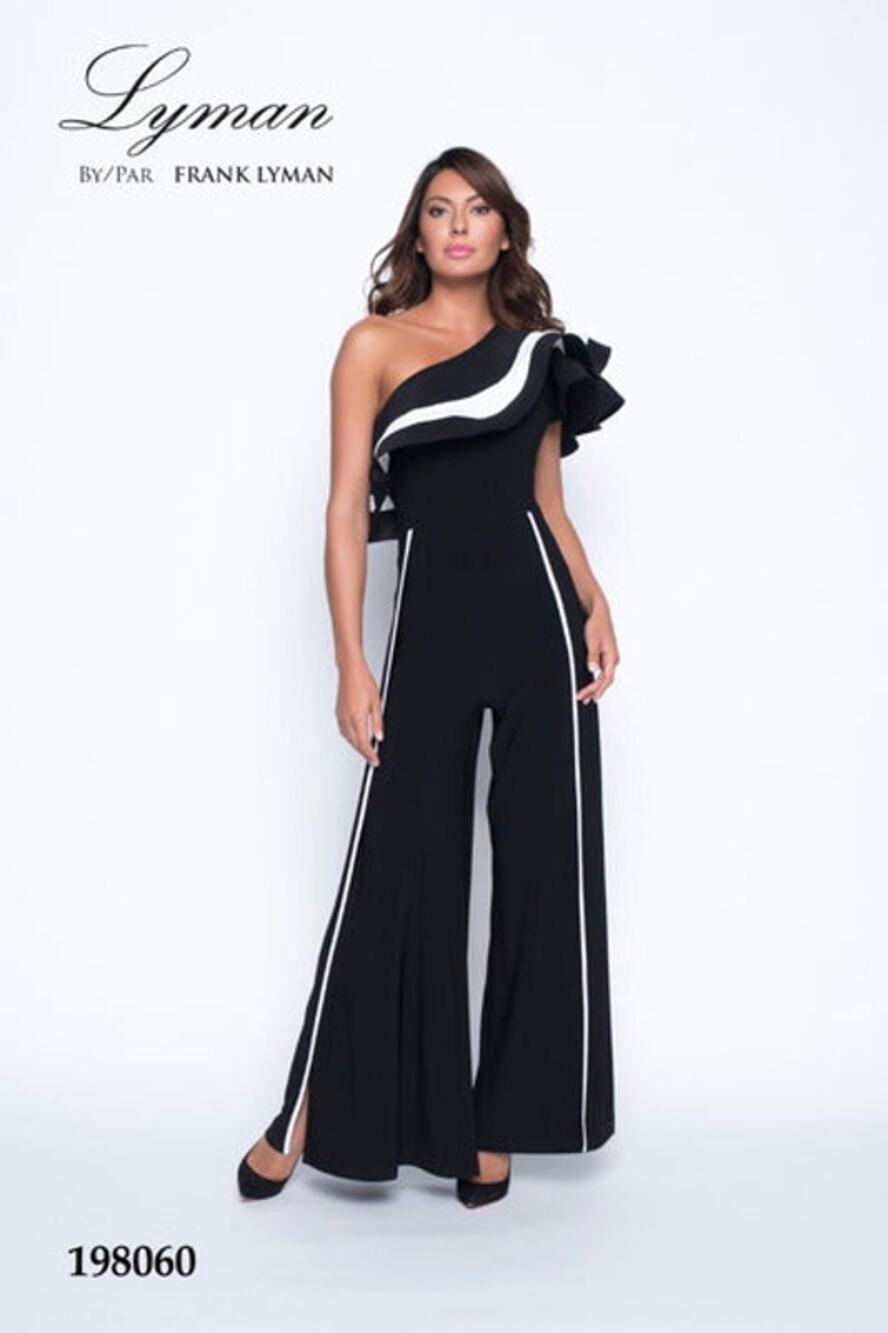 Frank Lyman Jumpsuit One Shoulder Wide Leg Striped Ruffle Striped 6 Prom Formal
